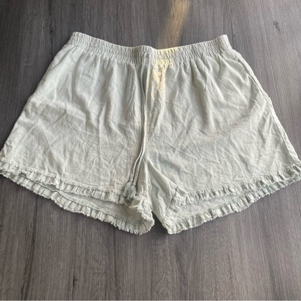 Wonderly Sage Green Linen Blend Drawstring Shorts Sz 20W Beach Lagenlook Comfy
